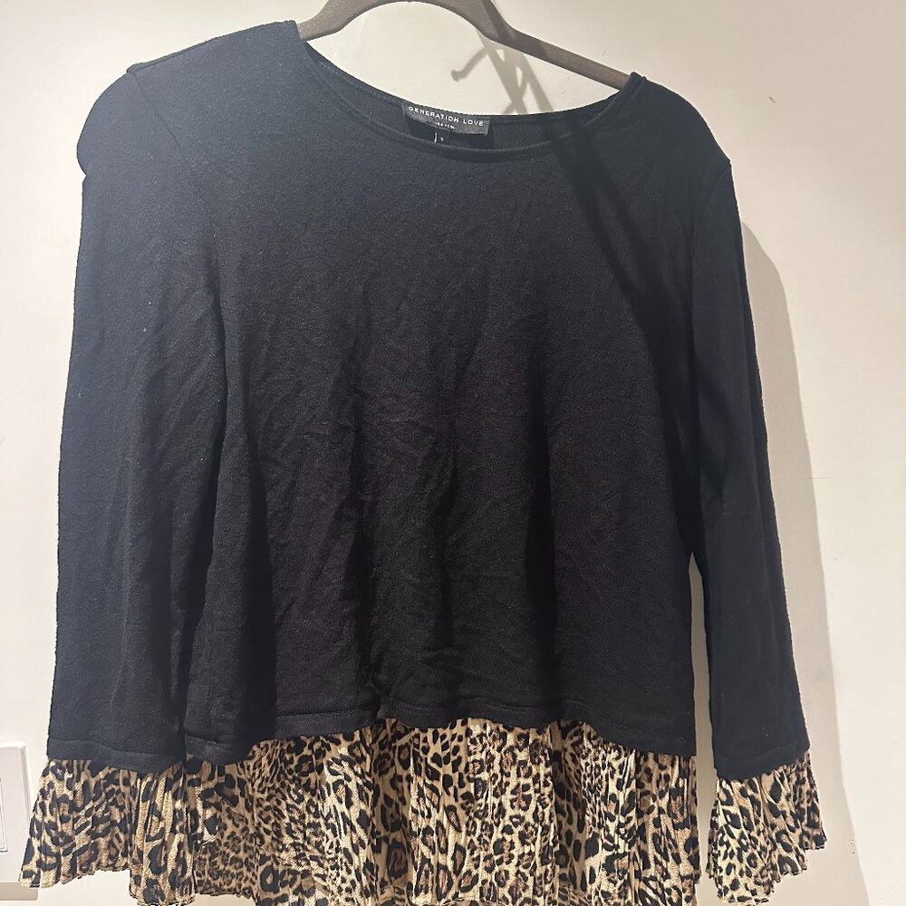 Generation Love Black Sweater with Leopard Print Accents